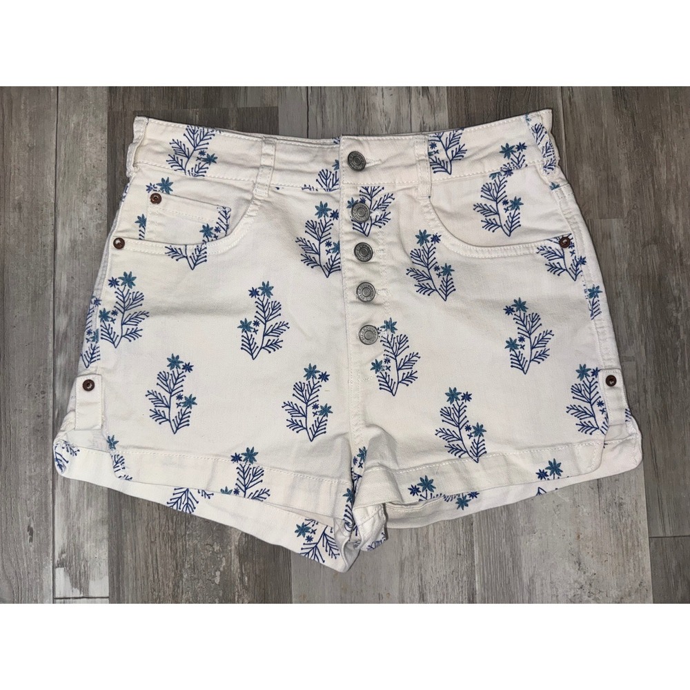 Pilcro Denim Shorts Womens White Blue Botanical Palm Print High Rise 29 - Picture 1 of 7
